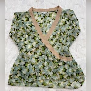 CAbi Green and Blue Sheer Faux Wrap With Butterfly Design